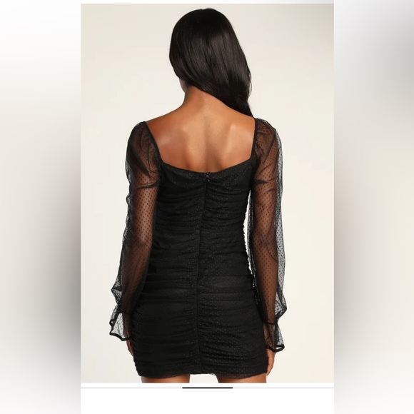 Lulu's Black Ruched Mesh Bodycon Mini Dress size Small - Picture 3 of 10